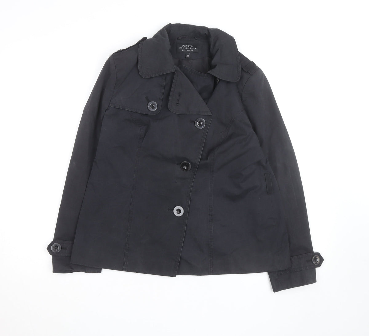 Debenhams Petite Black Pea Coat Size 12 Classic Short Jacket