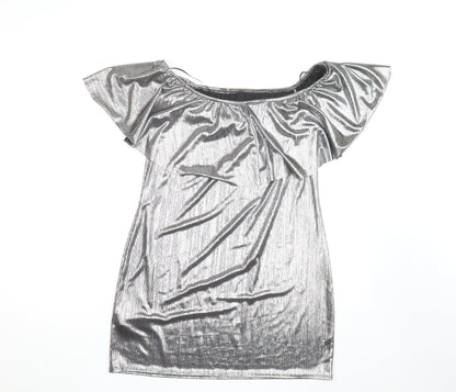 New Look Women's Silver Off Shoulder Ruffle Blouse Size 16