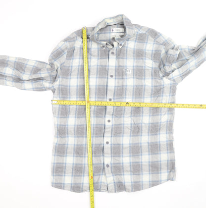 Marks and Spencer Men's Grey Check Flannel Button-Up Shirt L
