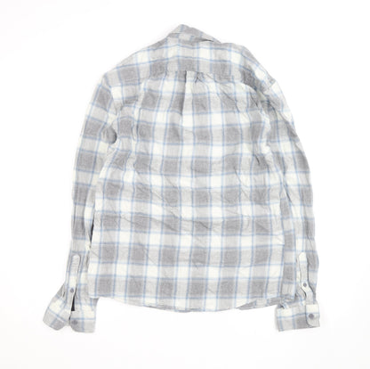 Marks and Spencer Men's Grey Check Flannel Button-Up Shirt L