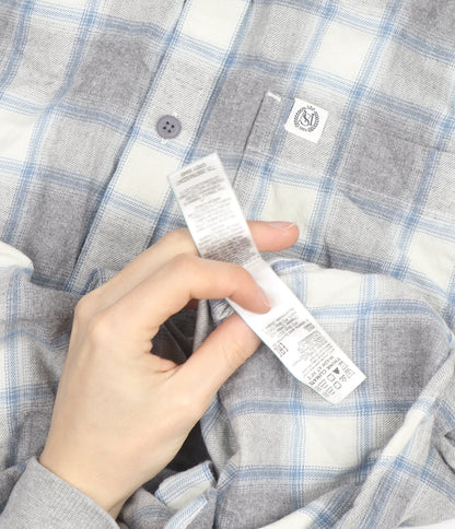 Marks and Spencer Men's Grey Check Flannel Button-Up Shirt L