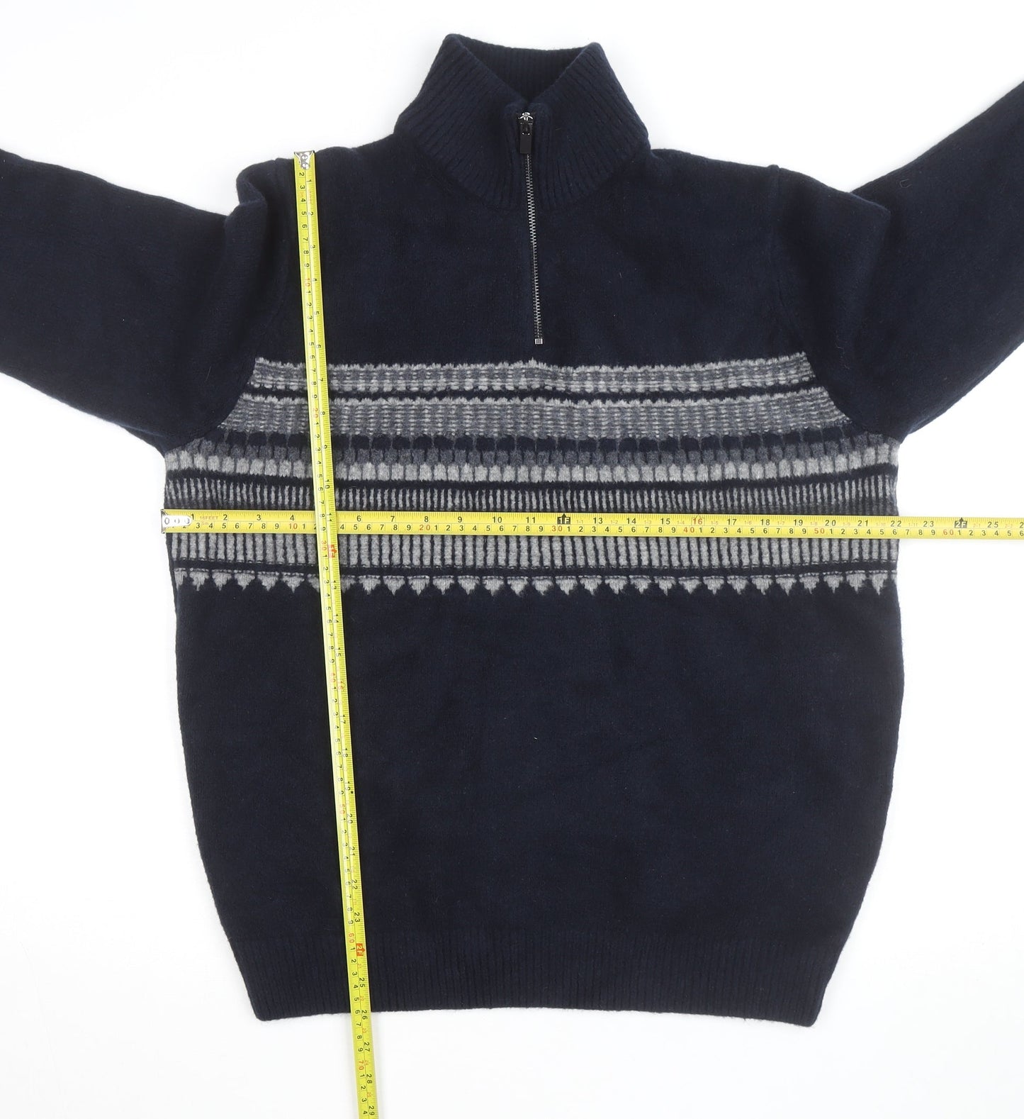 Marks and Spencer Men’s Blue Fair Isle 1/2 Zip Wool Blend Jumper L