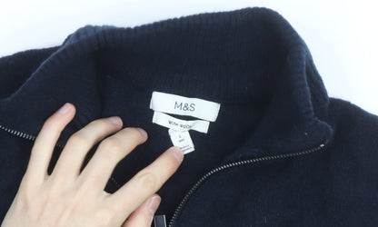 Marks and Spencer Men’s Blue Fair Isle 1/2 Zip Wool Blend Jumper L