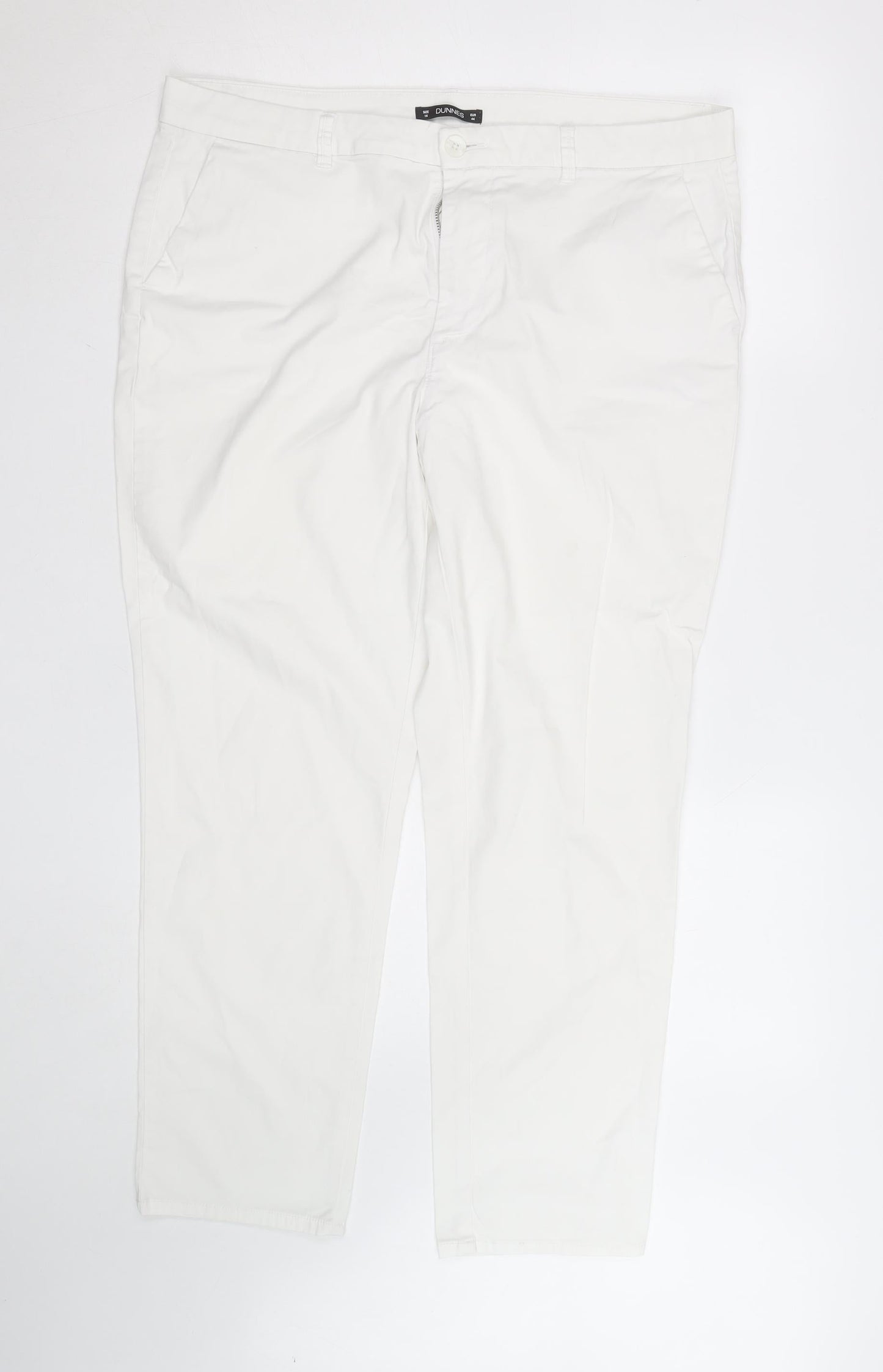 Dunnes Stores Women's White Chino Trousers Size 16 Cotton Stretch
