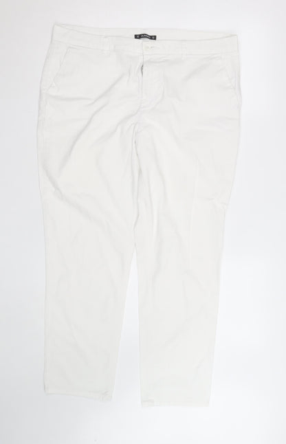 Dunnes Stores Women's White Chino Trousers Size 16 Cotton Stretch