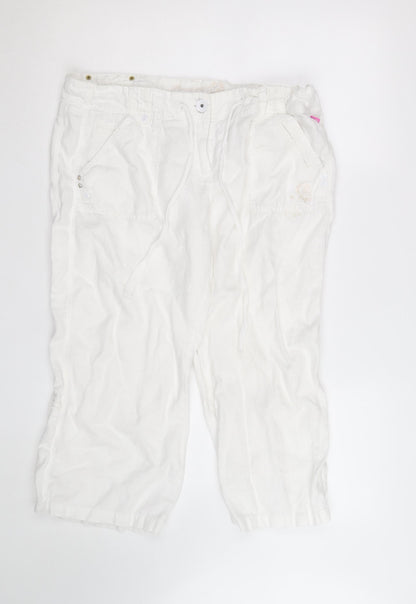 Pineapple Women White Linen Cargo Trousers Size 16