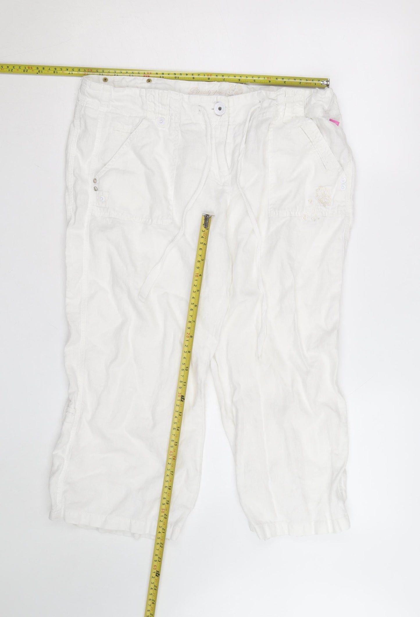 Pineapple Women White Linen Cargo Trousers Size 16