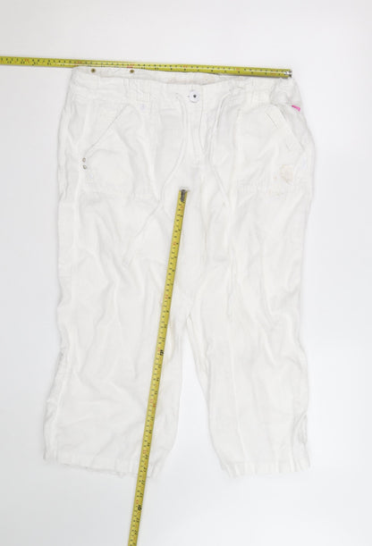 Pineapple Women White Linen Cargo Trousers Size 16