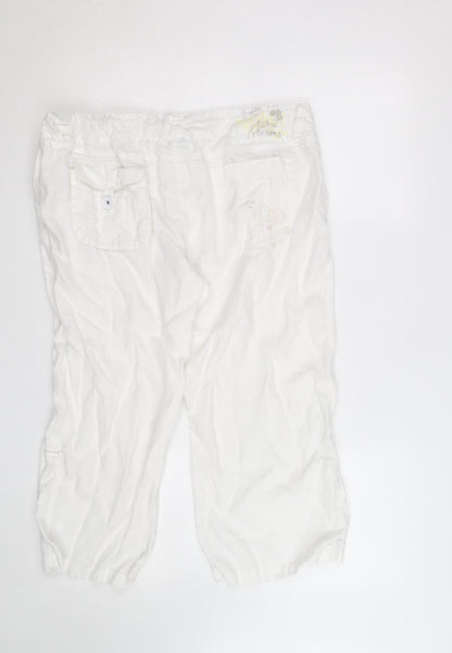 Pineapple Women White Linen Cargo Trousers Size 16