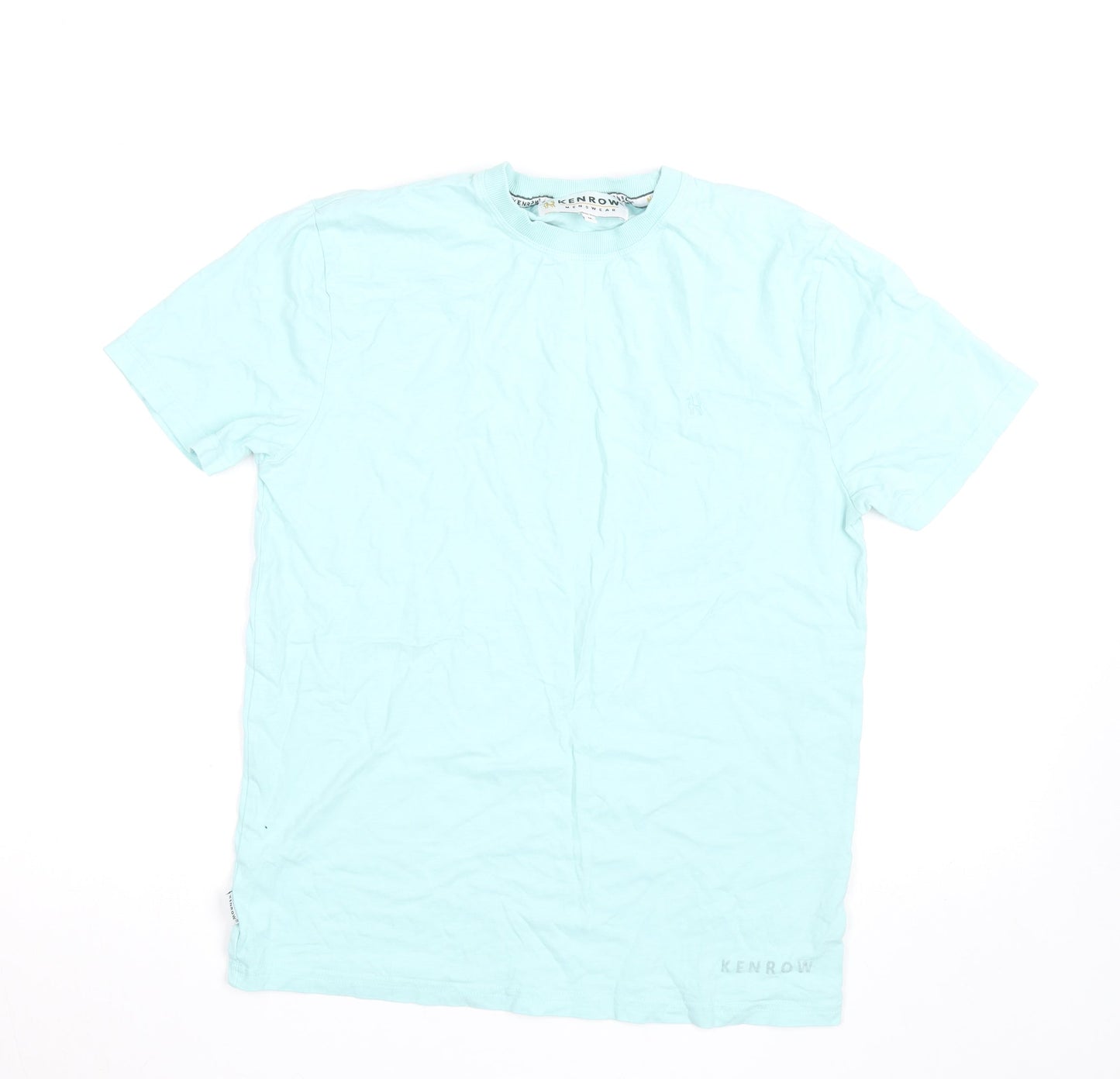 Kenrow Mens Mint Blue Crew Neck Cotton Short Sleeve T-Shirt M