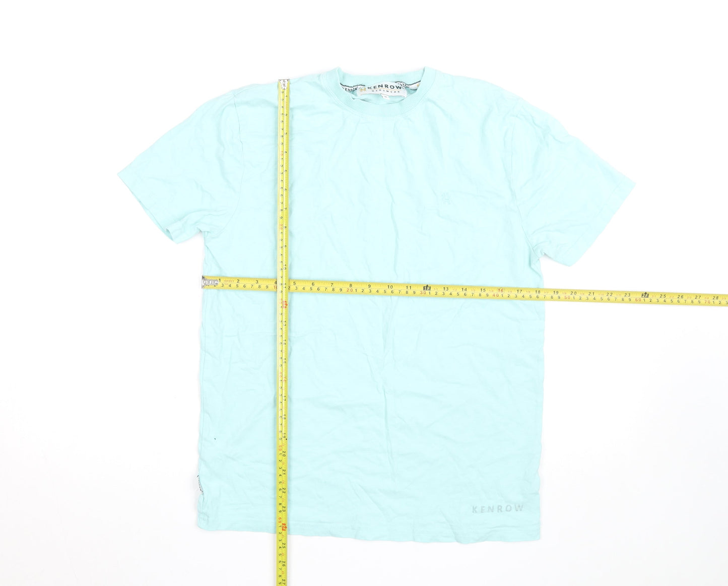 Kenrow Mens Mint Blue Crew Neck Cotton Short Sleeve T-Shirt M