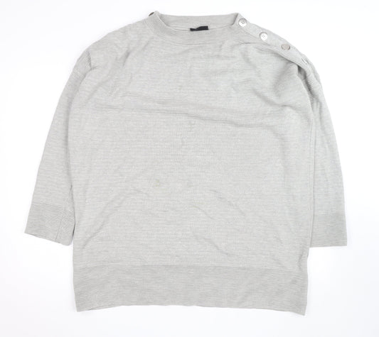 Wallis Women Grey L Lightweight Button Shoulder Knit Jumper