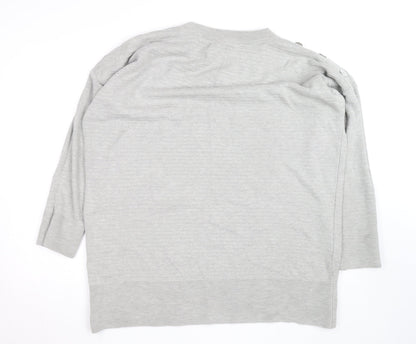Wallis Women Grey L Lightweight Button Shoulder Knit Jumper