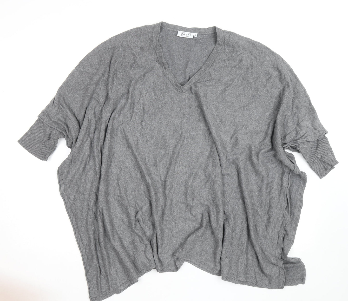 Masai Women’s Grey Wool Blend V-Neck Relaxed Fit Jumper XL