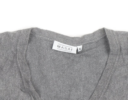 Masai Women’s Grey Wool Blend V-Neck Relaxed Fit Jumper XL