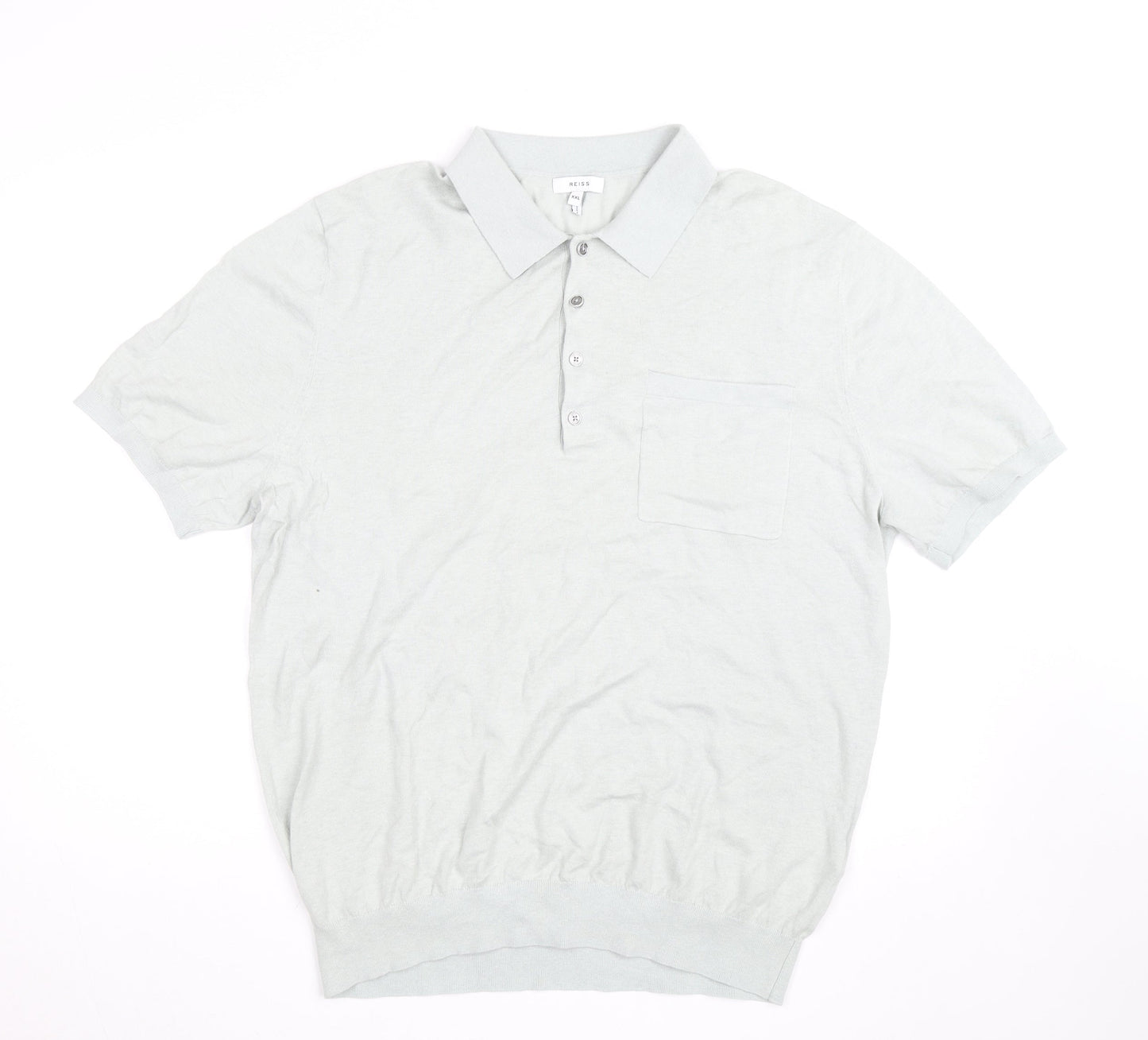 Reiss Mens Grey 2XL Regular Fit Short Sleeve Button-Up Polo Shirt