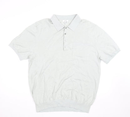 Reiss Mens Grey 2XL Regular Fit Short Sleeve Button-Up Polo Shirt