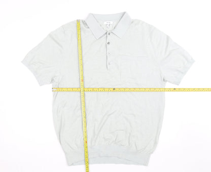 Reiss Mens Grey 2XL Regular Fit Short Sleeve Button-Up Polo Shirt