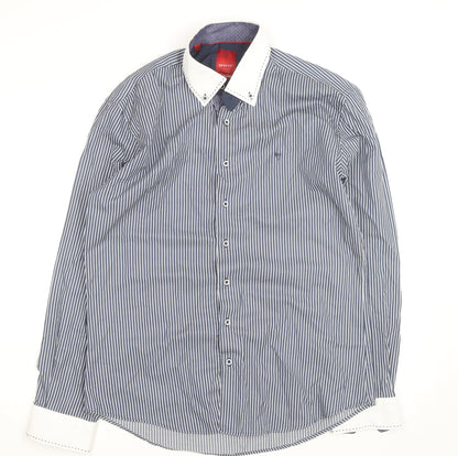 Benetti Men's Blue Striped Long Sleeve Dress Shirt L Regular Fit