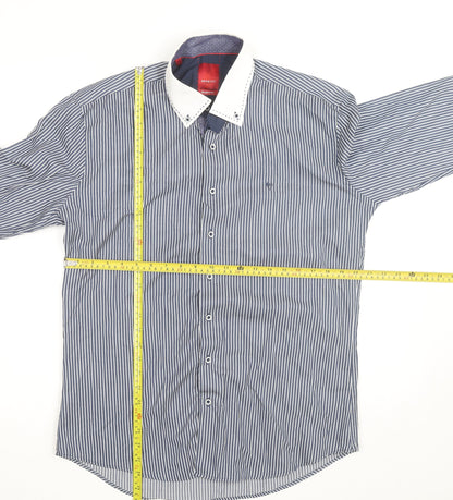 Benetti Men's Blue Striped Long Sleeve Dress Shirt L Regular Fit