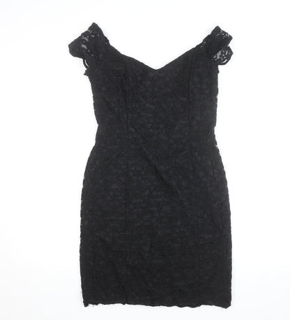 Warehouse Women Black Lace Bodycon Knee Length Dress UK 12