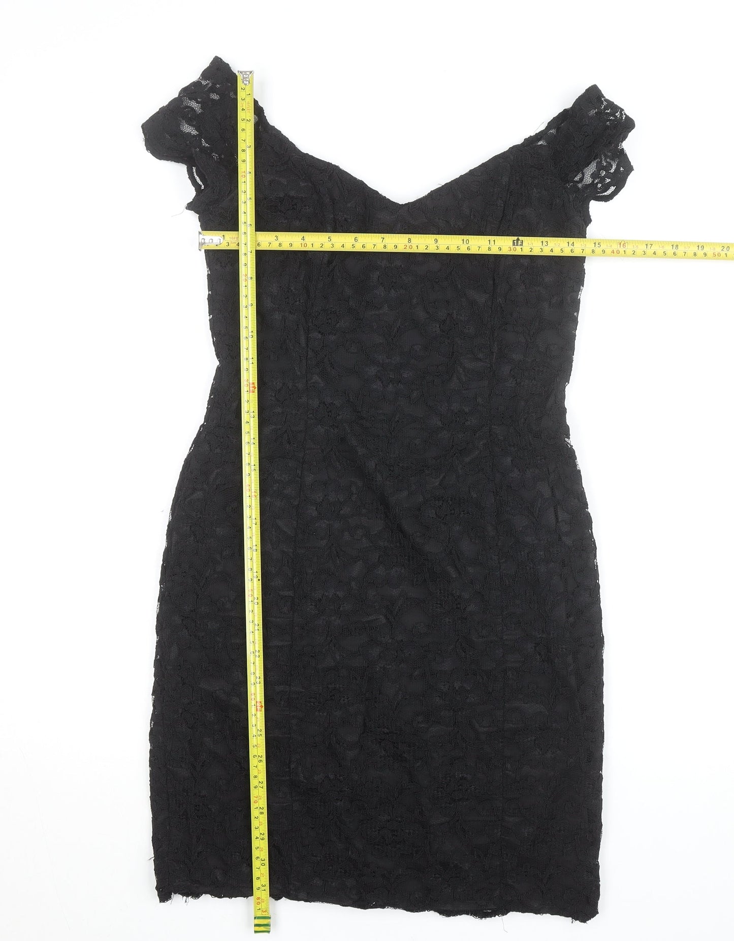 Warehouse Women Black Lace Bodycon Knee Length Dress UK 12