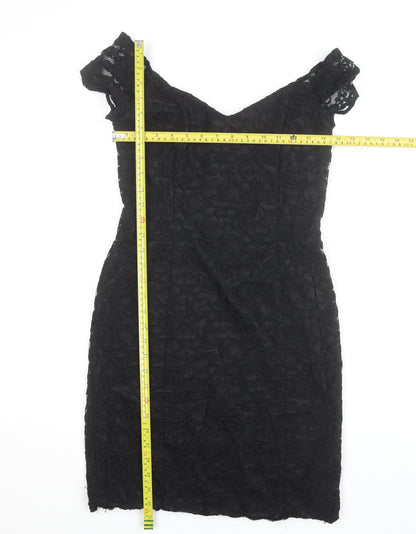 Warehouse Women Black Lace Bodycon Knee Length Dress UK 12