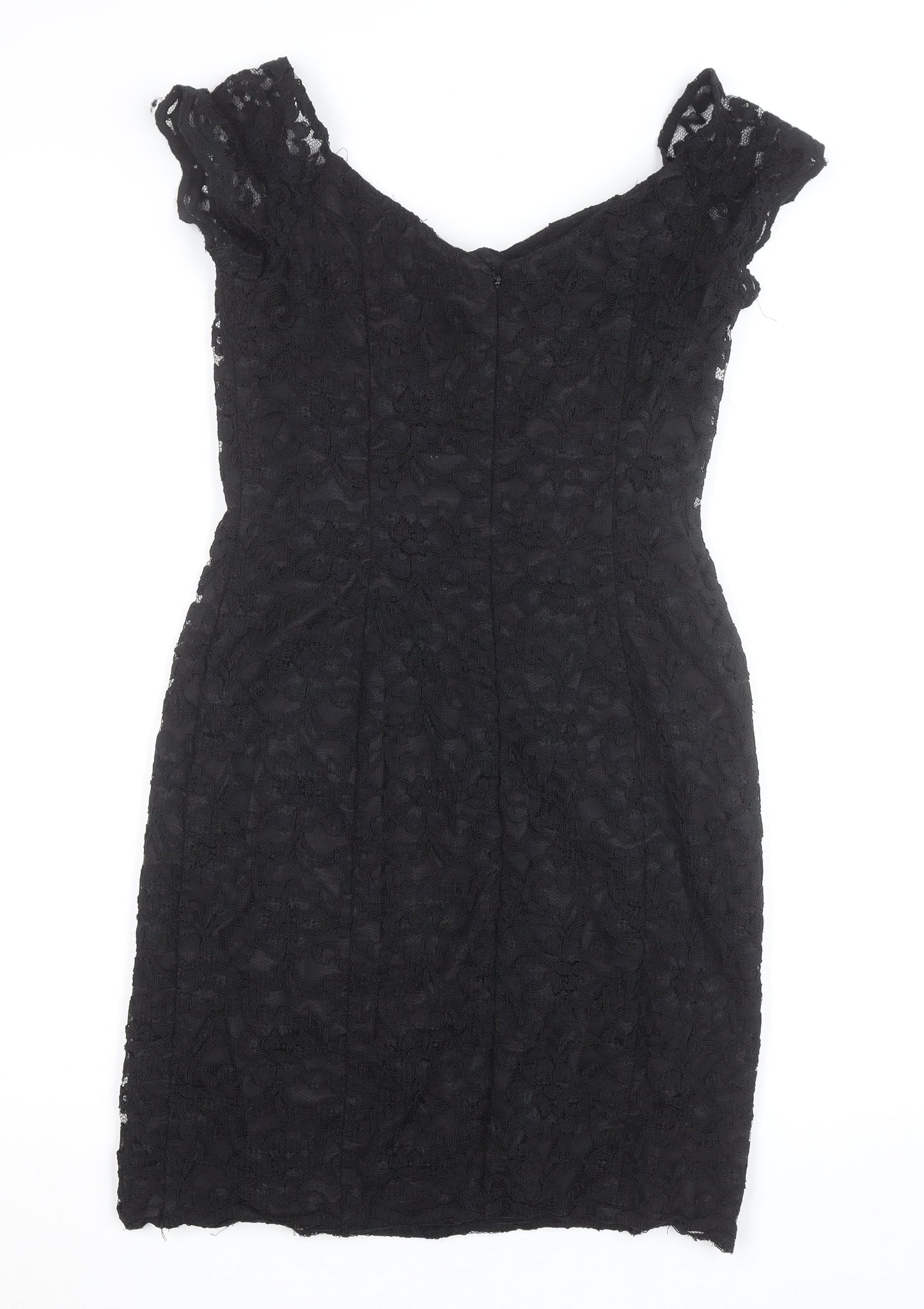 Warehouse Women Black Lace Bodycon Knee Length Dress UK 12
