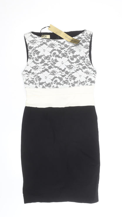 Vesper Women’s Black and White Lace Bodycon Dress Size 14