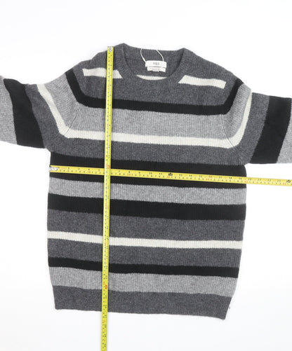 Marks and Spencer Men's Grey Striped Wool Blend Crew Neck Jumper M
