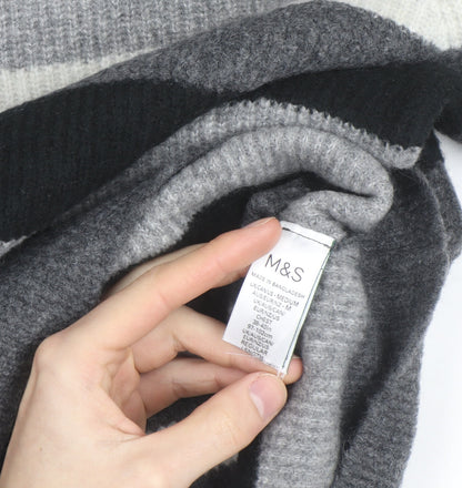 Marks and Spencer Men's Grey Striped Wool Blend Crew Neck Jumper M