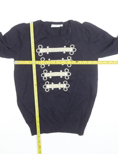 New Look Women's Blue Size 12 Military Style Cotton Jumper