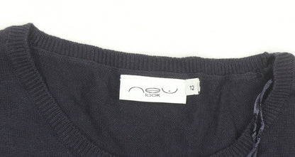 New Look Women's Blue Size 12 Military Style Cotton Jumper