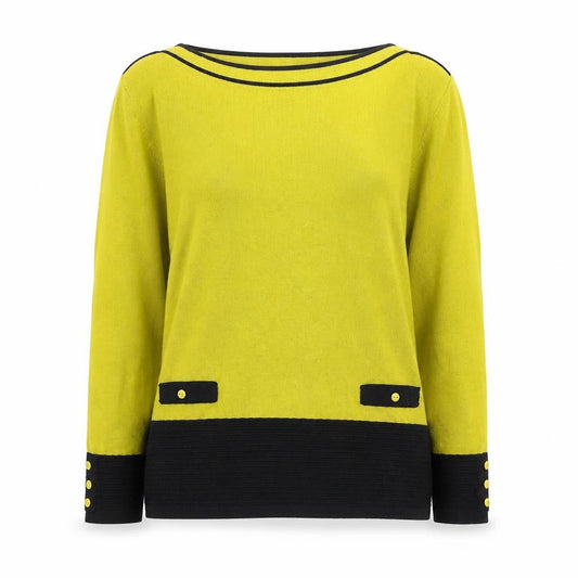 Front view of Roman Women Yellow Colourblock Knit Boat Neck Top, size 12