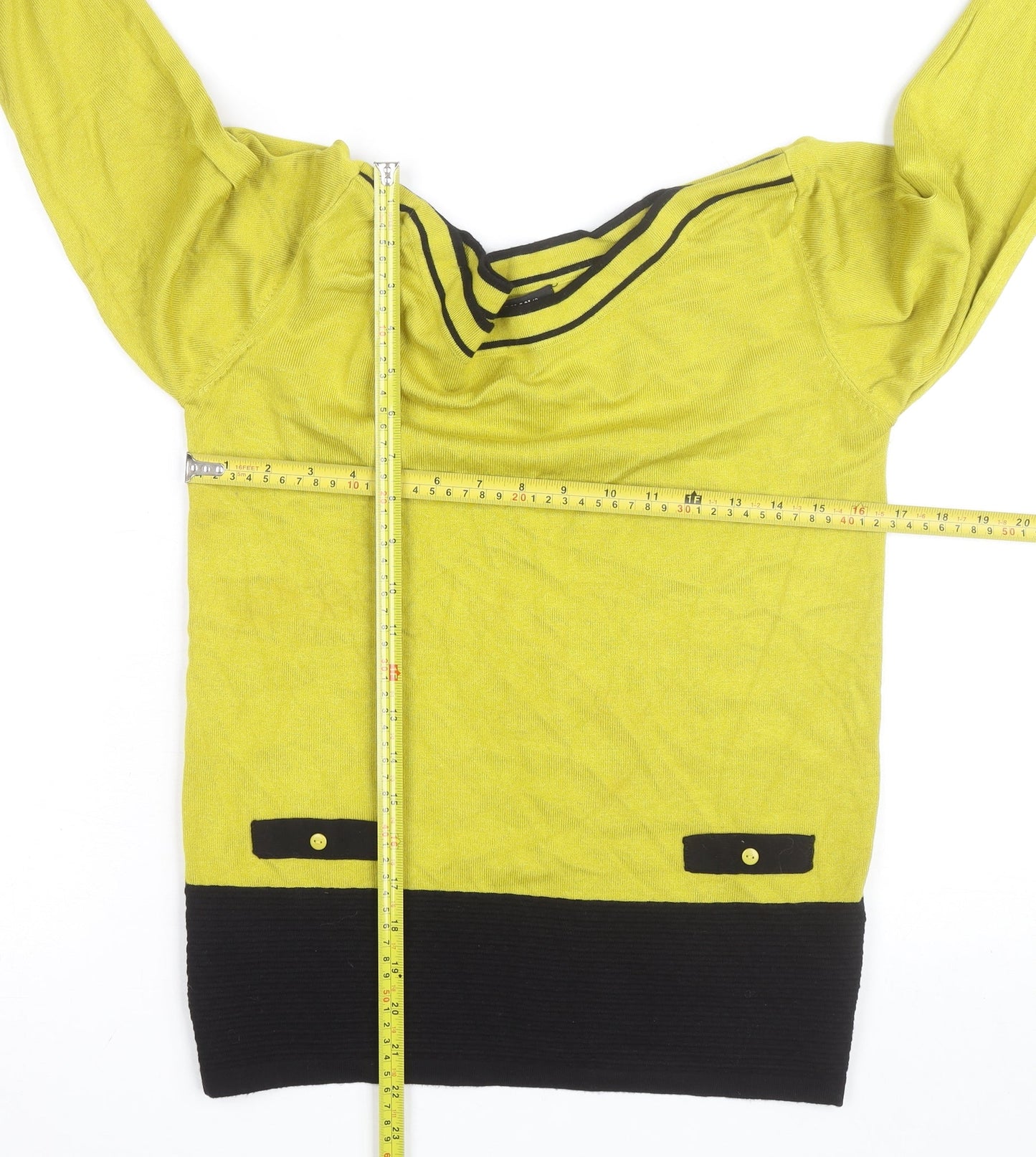 Roman Women Yellow Colourblock Knit Boat Neck Top Size 12