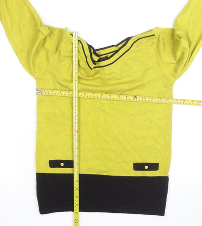 Roman Women Yellow Colourblock Knit Boat Neck Top Size 12