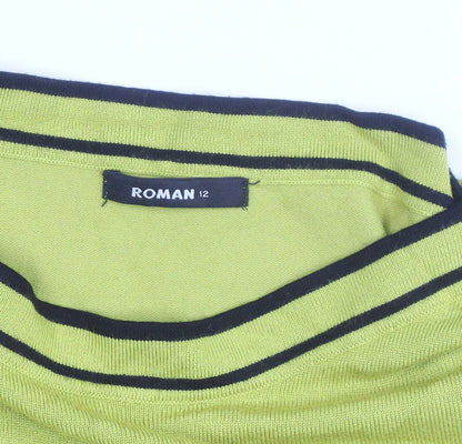 Roman Women Yellow Colourblock Knit Boat Neck Top Size 12
