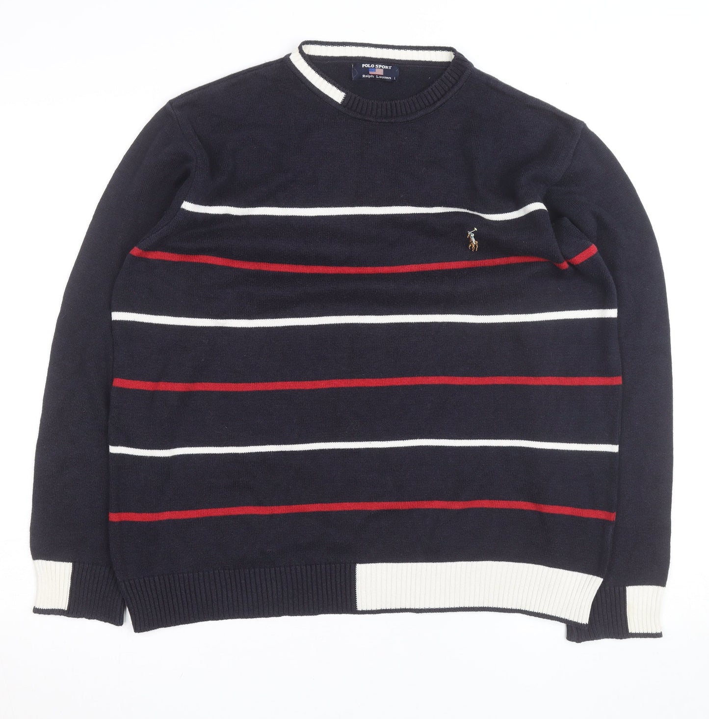Ralph Lauren Polo Sport Men's Blue Striped Cotton Pullover Jumper L