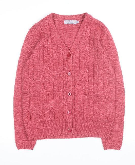 Honor Millburn Women's Pink Cable Knit V-Neck Cardigan M