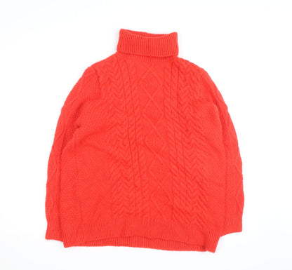 Marks and Spencer Women Red Roll Neck Cable Knit Jumper Medium