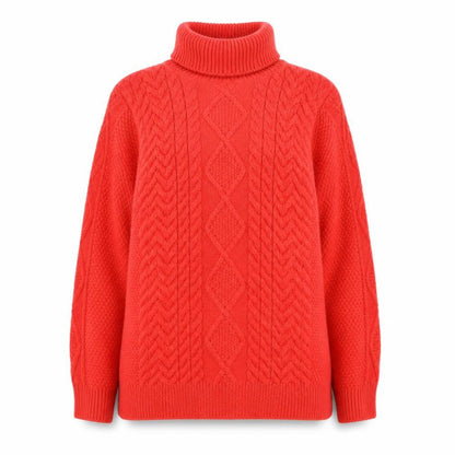 Marks and Spencer Women Red Roll Neck Cable Knit Jumper Medium