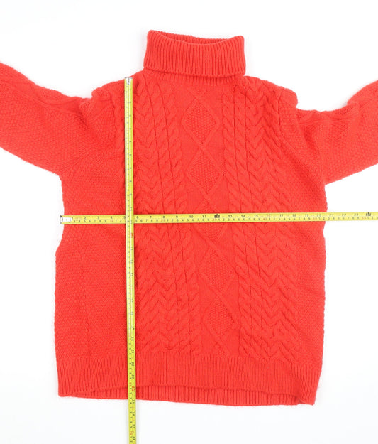 Marks and Spencer Women Red Roll Neck Cable Knit Jumper Medium