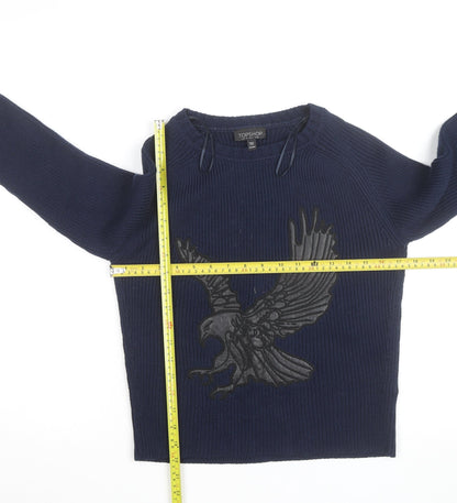 Topshop Women Blue Size 8 Eagle Embroidered Knit Jumper