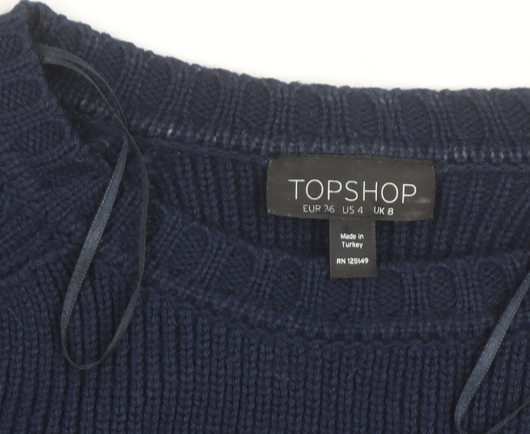 Topshop Women Blue Size 8 Eagle Embroidered Knit Jumper