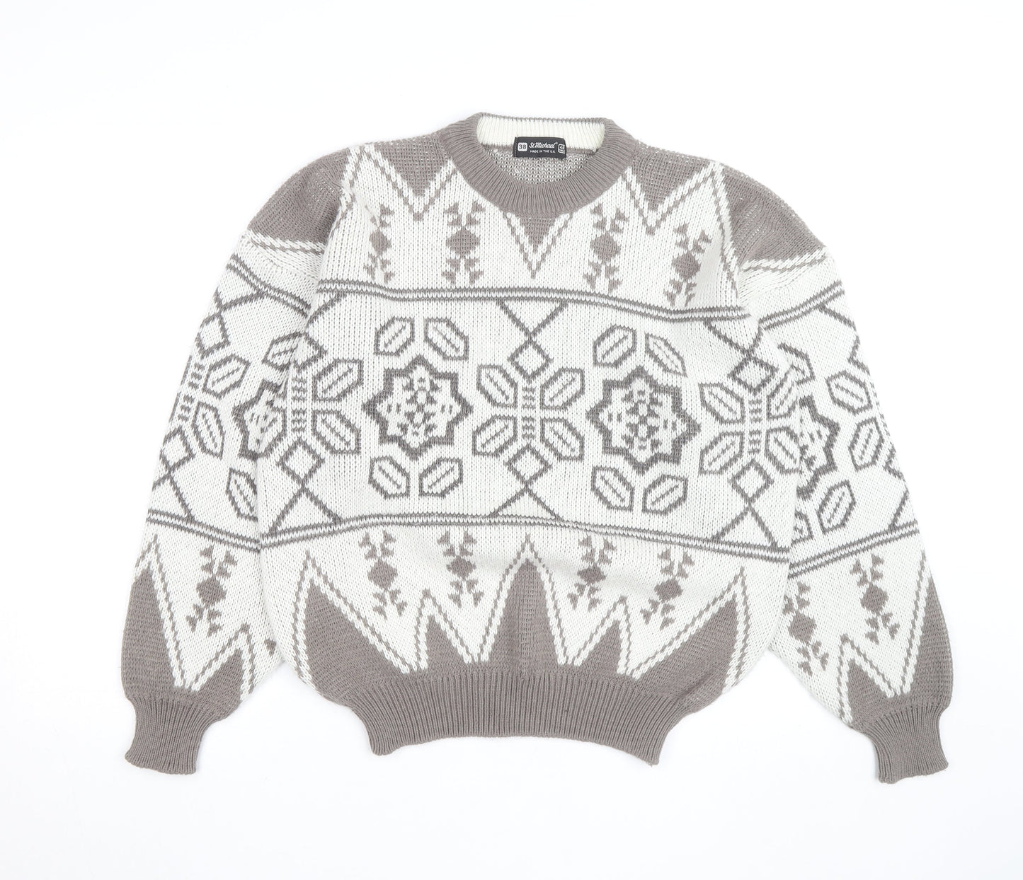 Marks and Spencer Women Beige Fair Isle Acrylic Jumper Size 12 Vintage