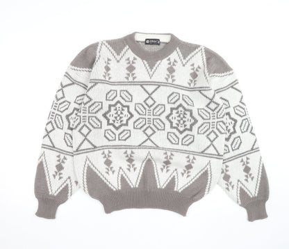 Marks and Spencer Women Beige Fair Isle Acrylic Jumper Size 12 Vintage