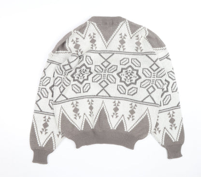 Marks and Spencer Women Beige Fair Isle Acrylic Jumper Size 12 Vintage