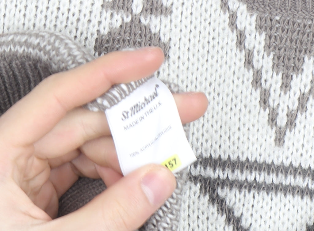 Marks and Spencer Women Beige Fair Isle Acrylic Jumper Size 12 Vintage