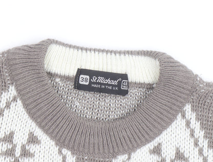 Marks and Spencer Women Beige Fair Isle Acrylic Jumper Size 12 Vintage