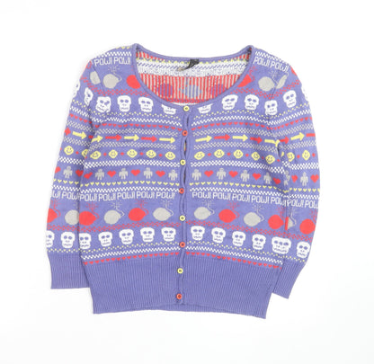 Topshop Women’s Purple Skull Fair Isle Button Cardigan Size 10
